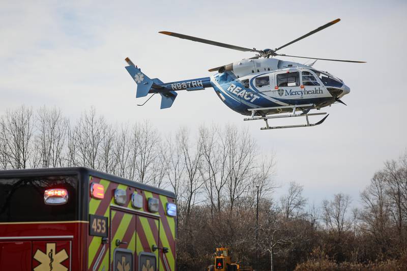A man was airlifted after suffering a chest wound Monday in Woodstock.