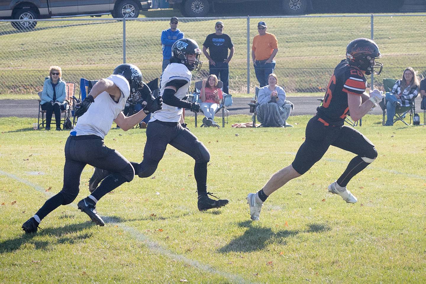 Millledgeville's Kolton Wilk aims for the touchdown Saturday, October 29th in the Missiles first round playoff game against the West Prairie Cyclones.