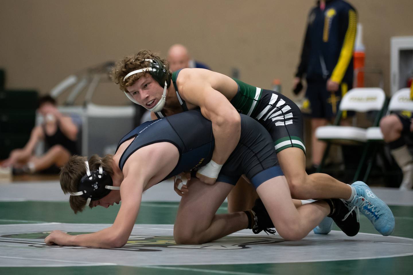 Coal City's Brody Widlowski, top, and Yorkville's Levi Wheeler wrestle in the 150-pound championship match during the IHSA Class 1A Coal City Dual Team Sectional on Thursday, Feb 5, 2026.