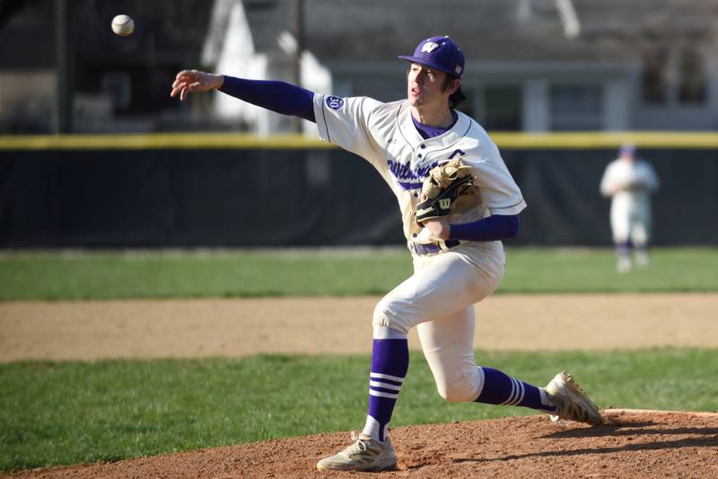 Wilmington's Ryan Kettman throws a pitch during a home game against Herscher Tuesday, April 7, 2026.