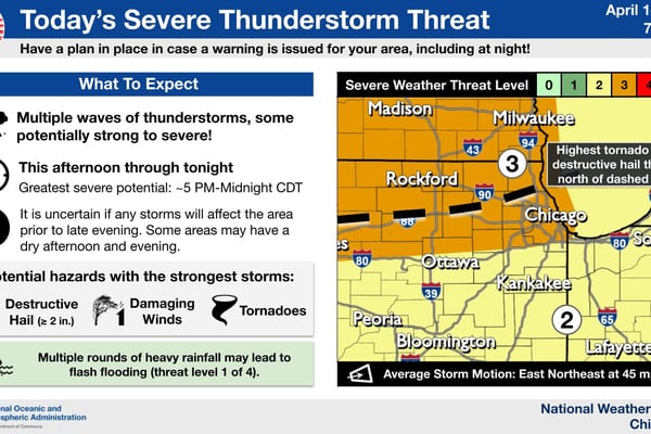 Severe storms could erupt late today in northern Illinois, tornado risk rises tonight