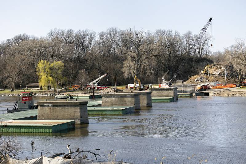 Work on the supports for the bridge is seen Tuesday, April 1, 2025, at Project Rock in Dixon.