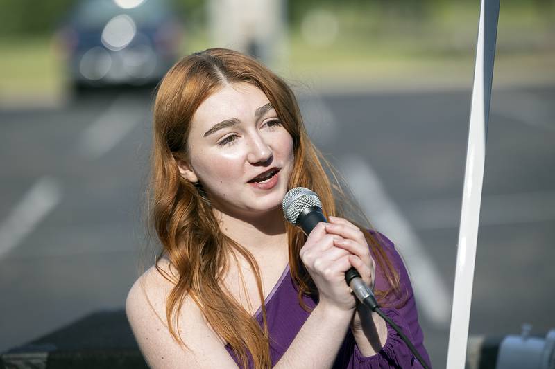 Remington Collins of Rock Falls sings the national anthem Saturday, June 14, 2025, at the start of the Relay for Life of the Sauk Valley walk.