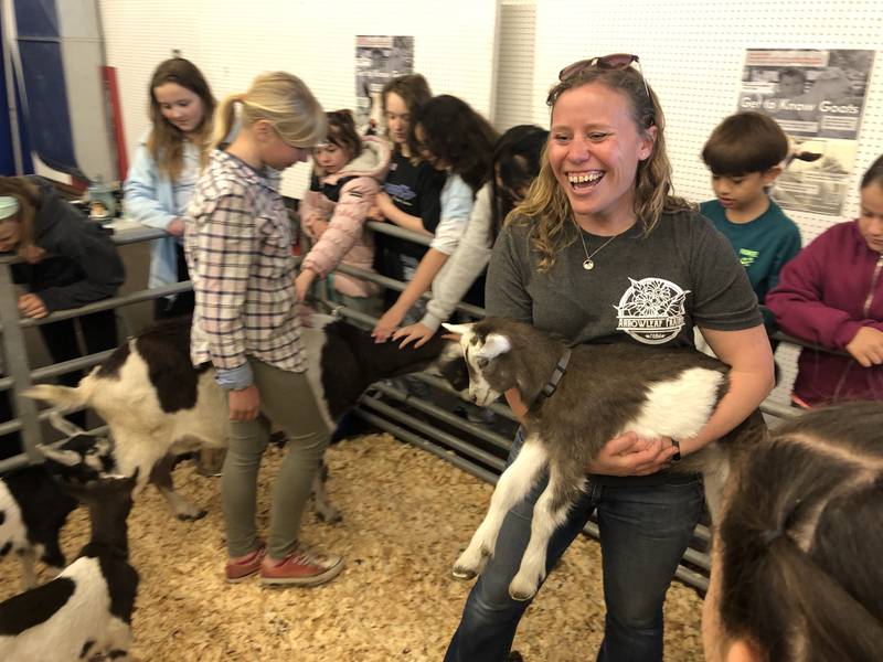 Betsy Zarko and her daughter, Nora Zarko, talked about their goats from Arrowleaf Farm near Wonder Lake during the McHenry County Farm Bureau's Ag Expo on Wednesday, April 10, 2024.