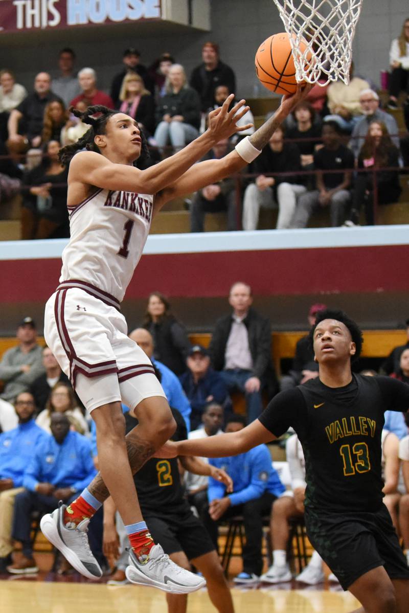 Kankakee's Lincoln Williams lays it up during a home game against Waubonsie Valley Monday, Feb. 16, 2026.