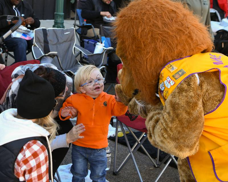 William Thedorf IV is all smiles after greeting members of the Sycamore Lions Club during the Pumpkin Parade on Sunday Oct. 28, 2024, downtown at the 63rd annual Sycamore Pumpkin Festival.