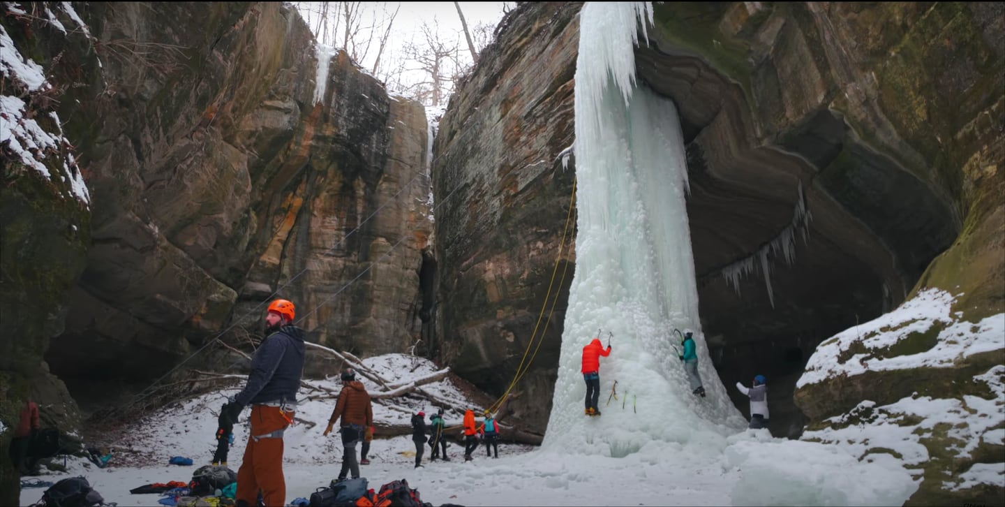 Still from the 'Ice Climbers of Starved Rock' documentary by Kyle Petersen
