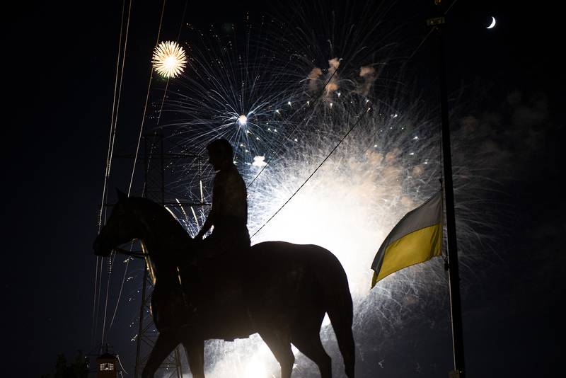 Fireworks light up the sky behind the Reagan statue in Dixon Sunday, July 3, 2022 as the Petunia Fest nears to a close. The day ended with hip-hop group “Too Hype Crew” entertaining a huge crowd.