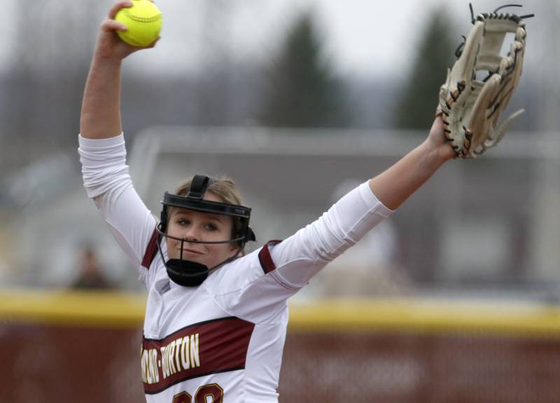 Richmond-Burton's Madison Kunzer throws a pitch during a non-conference softball game Tuesday March 22, 2022, between Richmond-Burton and McHenry at Richmond-Burton High School.