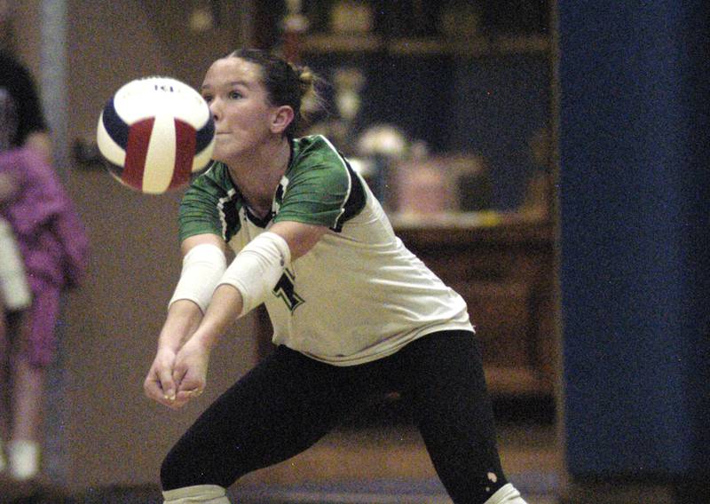 RF's Kacie Witherow sets a ball . Rock Falls took on Sherrard in the Class 2A regional volleyball semifinal Tuesday, Oct. 29, 2024 at Newman High School.