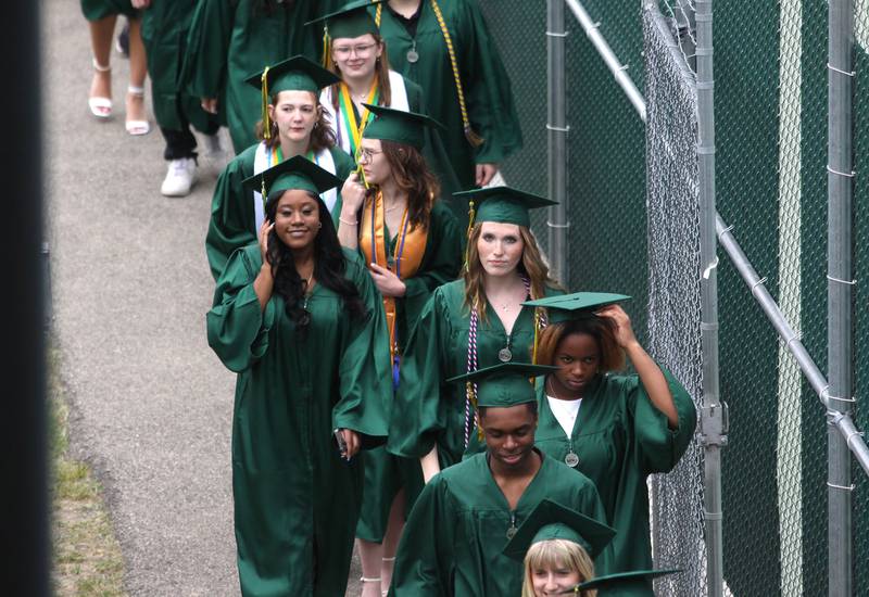 Members of the Class of 2025 line up for graduation at Crystal Lake South High School in Crystal Lake on Saturday, May 17, 2025.