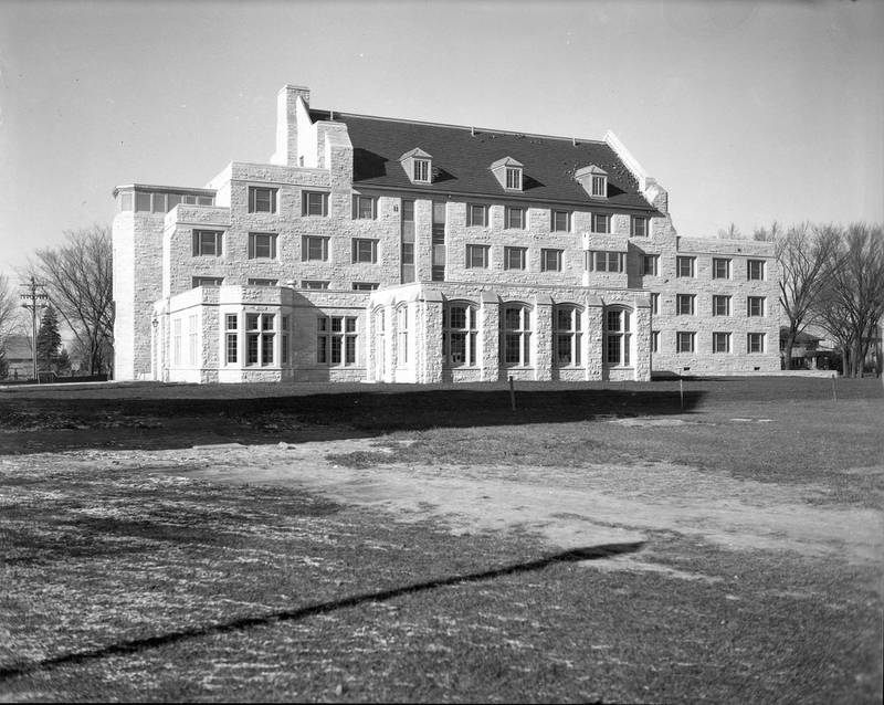 Adams Hall at Northern Illinois State Teachers College (now NIU) looking west toward Normal Road and Lucinda Avenue, 1949.