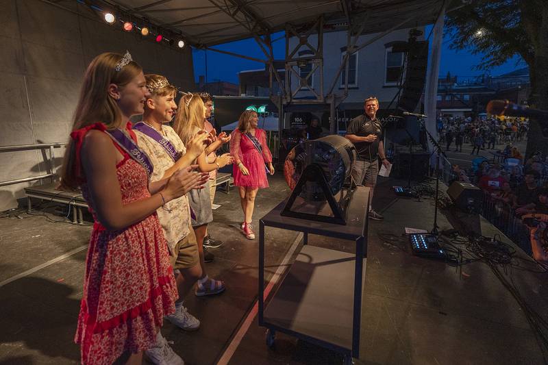 The Petunia court is introduced Monday, July 3, 2023 on the main stage of Dixon’s Petunia Fest. The downtown festivities came to a close Monday while the carnival was still active on Tuesday.