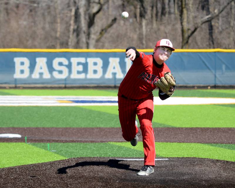 Erie-Prophetstown's Evan Steimle pitches agains Sterling during  a Saturday, March 22, 2025 game in Sterling.