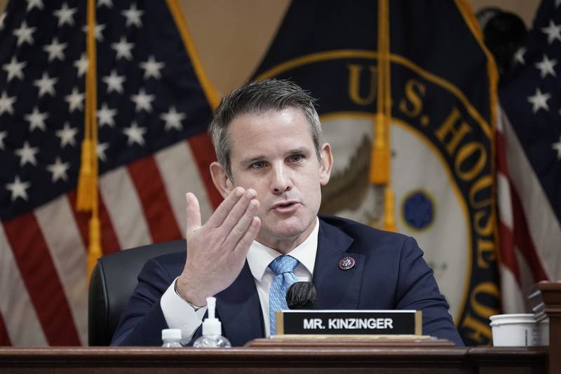 Rep. Adam Kinzinger, R-Ill., speaks as the House select committee investigating the Jan. 6 attack on the U.S. Capitol holds a hearing at the Capitol in Washington, Thursday, July 21, 2022. (AP Photo/J. Scott Applewhite)