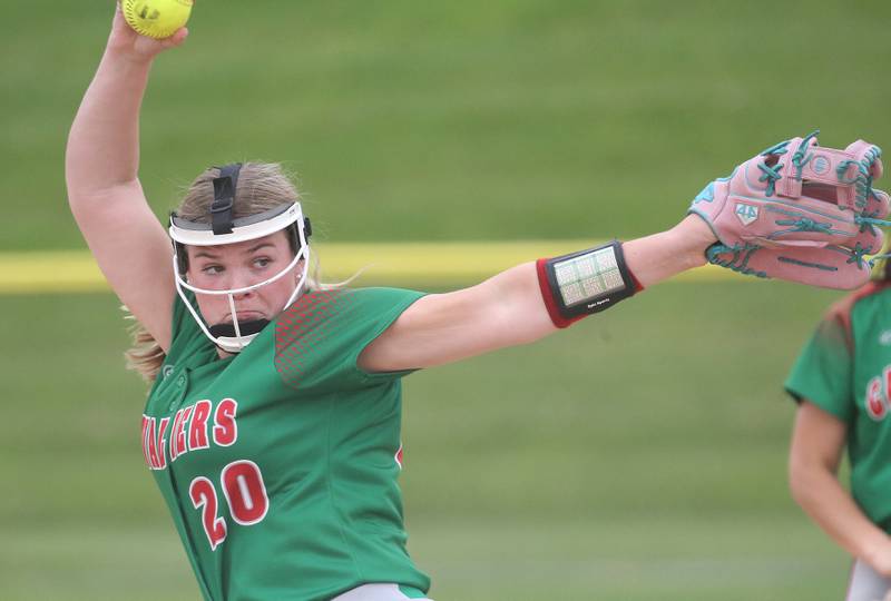 L-P pitcher Taylor Vescogni lets go of a throw to Ottawa on Wednesday, May 7, 2025 at Ottawa High School.
