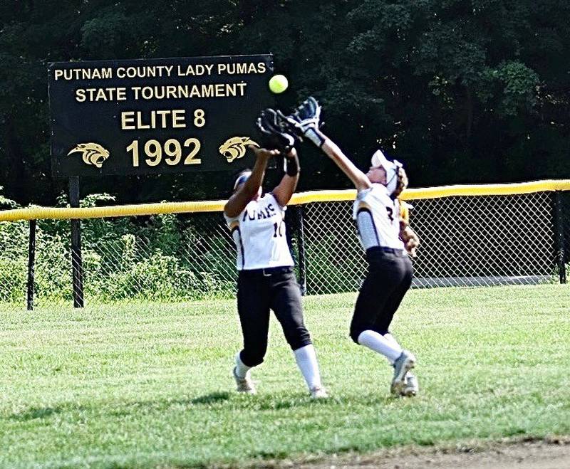 Putnam County's Anni Judd makes the catch against Fieldcrest on Monday, Aug. 11 game in McNabb. The Pumas won 13-3.