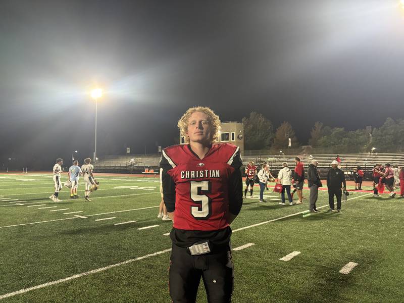 Aurora Christian senior quarterback Asa Johnson completed 16 of 24 passes for 249 yards and four touchdowns while also rushing for 71 yards and a score in the Eagles’ 43-22 win over Marquette Academy Friday.