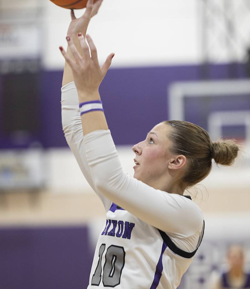Dixon’s Addy Lohse puts up a shot against Byron Saturday, Dec. 27, at the Duchesses Basketball Christmas Classic.