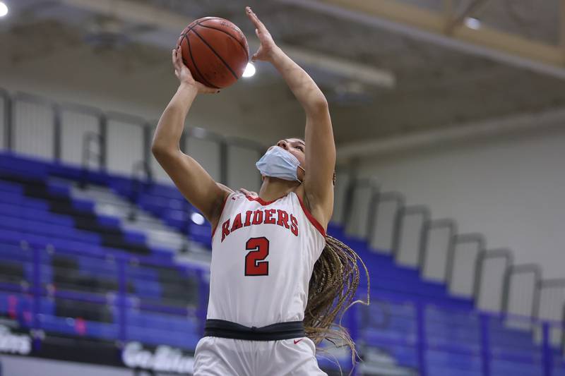 Bolingbrook’s Tatiana Thomas takes a shot against Eisenhower in the Class 4A Lincoln-Way East Regional semifinal. Monday, Feb. 14, 2022, in Frankfort.