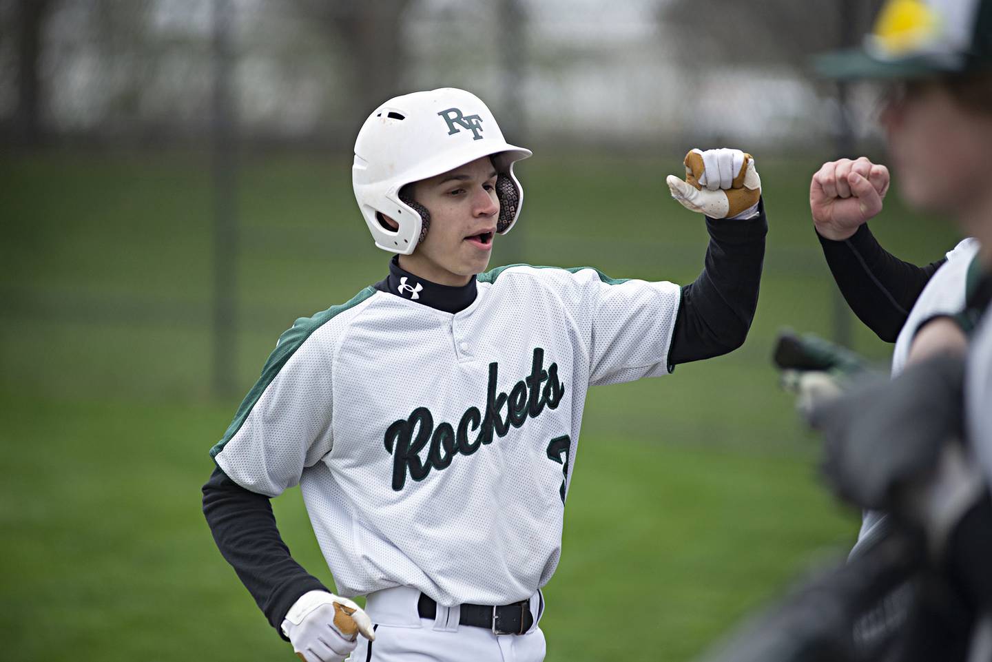 Rock Falls’ Victor Rivera celebrates after coming in to score Monday, April 25, 2022 against Oregon.