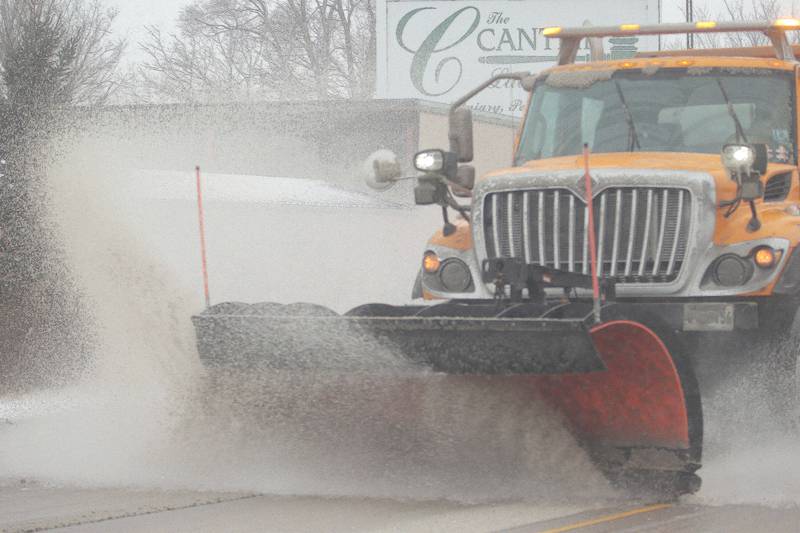 A snowplow removes snow along U.S. 6 on Wednesday, Feb. 12, 2025 in Ottawa.