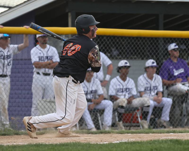Sandwich's Chris Barbor (40) connects on a pitch during baseball game between Sandwich at Plano.  May 8, 2024