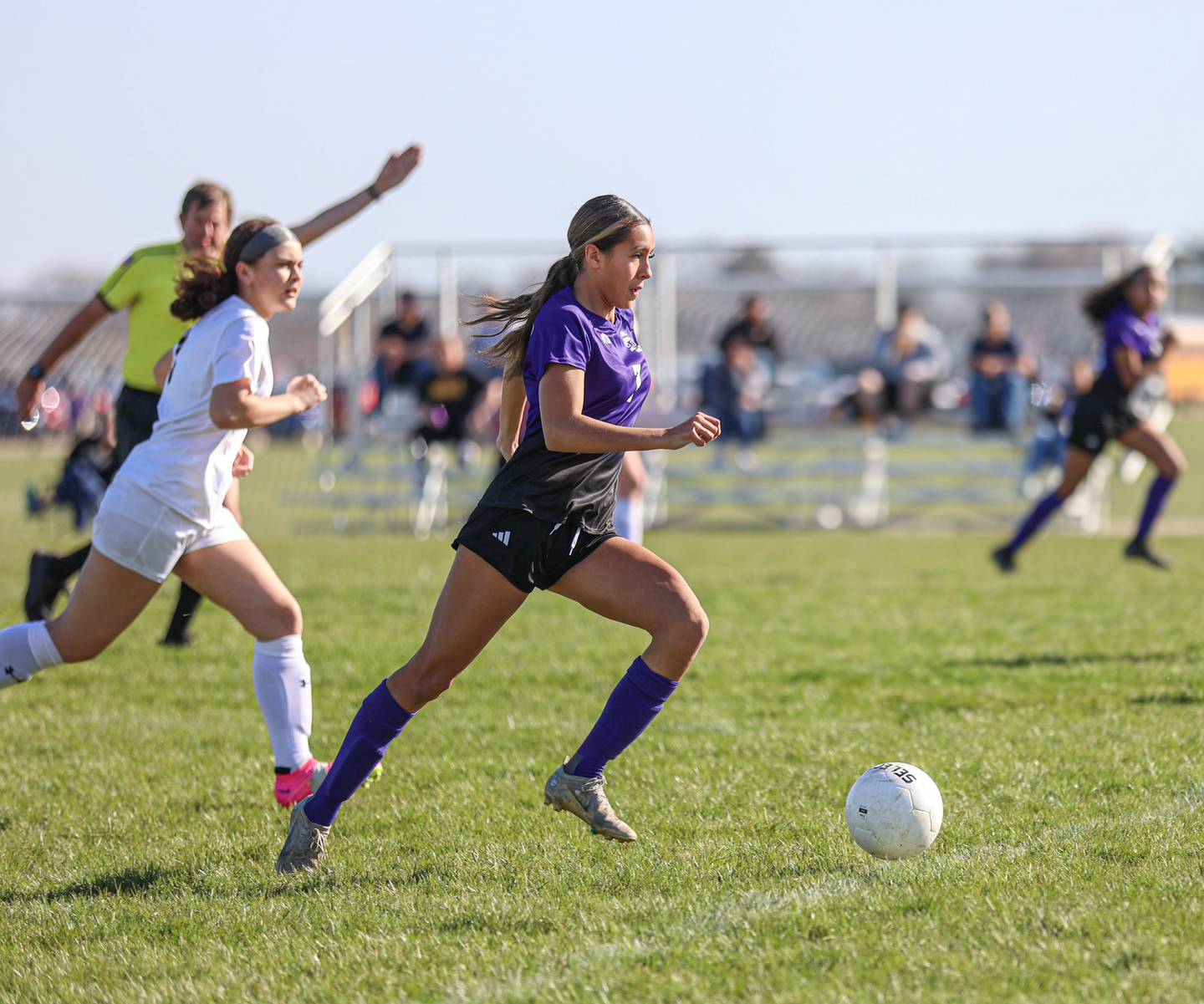 Plano freshman Analia Ortiz (in purple) scored four goals against Westmont and five goals against Hinckley-Big Rock this past week.