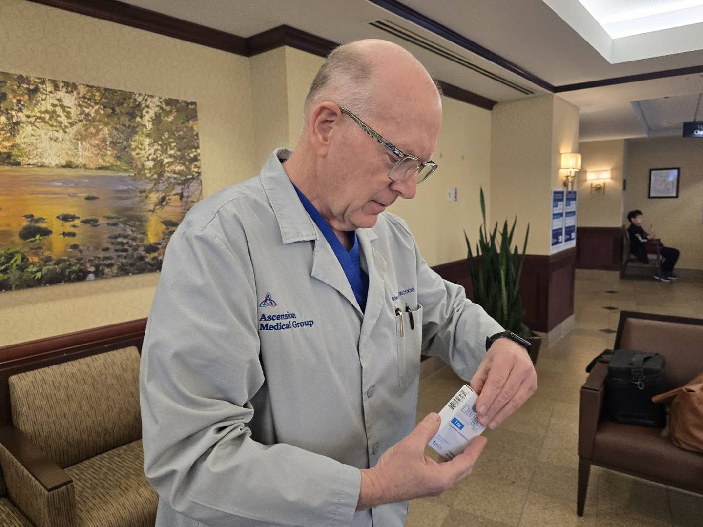 Dr. Brian Egan, chair of the OB/GYN department at Prime Healthcare’s Saint Joseph Medical Center in Joliet, opens a box of Bijuva estradiol/progesterone hormone replacement therapy on Wednesday, March 4, 2026, at Prime Healthcare’s Saint Joseph Medical Center.