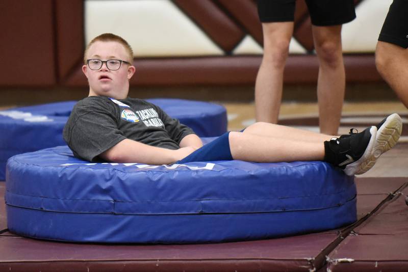 Evan Hudson takes a break during Watseka's Tackling Disabilities football camp Saturday, July 26, 2025.
