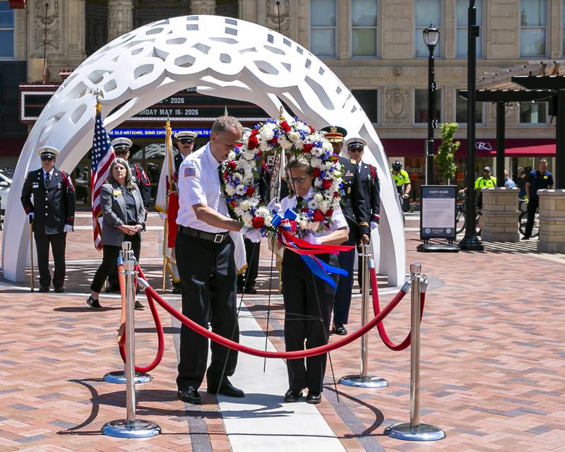 The Wreath is lain during the Memorial Day Commemoration at Joliet City Square.  May 20, 2026 in Joliet.