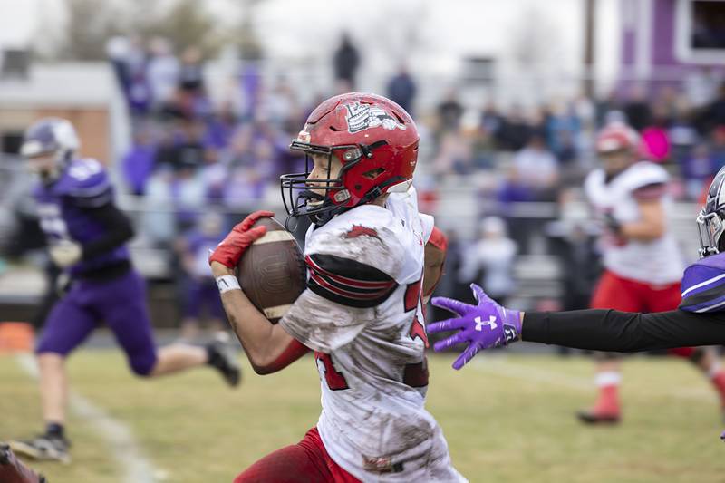 Fulton’s Ryan Eads makes big gain on a punt return Saturday, Nov. 5, 2022 during a round two football playoff game against Rockford Lutheran.