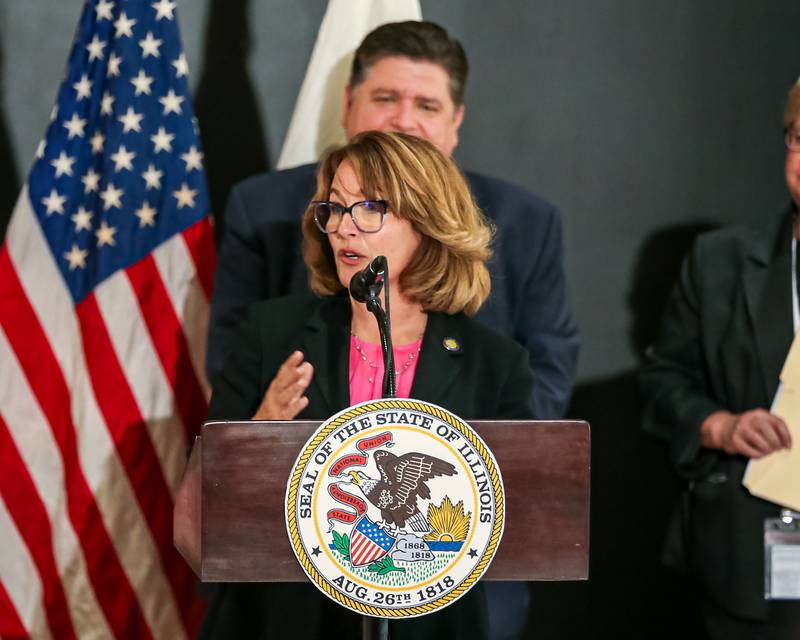 Senator Meg Loughran Cappel speaks at the Grandparents Raising Grandchildren Bill Signing.  August 2nd, 2023