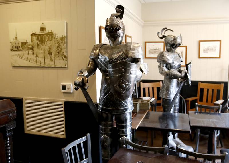 Medieval decor on Wednesday, Sept. 11, 2024, as the Linardos family prepares to open Squire on the Square restaurant in the old Public House space in the Woodstock Old Courthouse.
