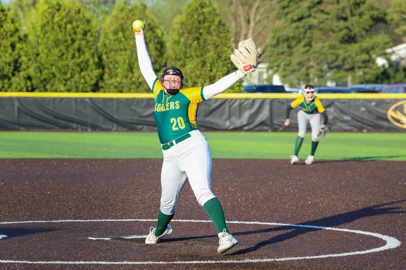 Coal City's Ava Mills pitches during Coal City's 14-10 victory over Herscher on Monday, April 20, 2026.