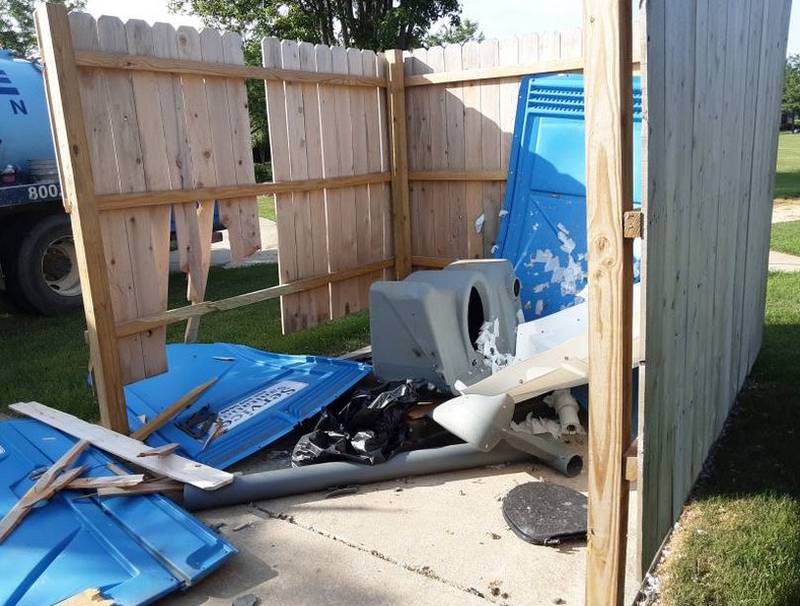 The Huntley Park District posted a photo of the damage done to a portable toilet at Borhart Park discovered on Sunday, June 29.