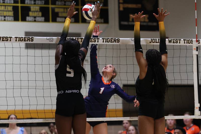 Romeoville’s Aubree Westerfield goes up for the shot against Joliet West on Thursday, Sept. 5, 2024 in Joliet.