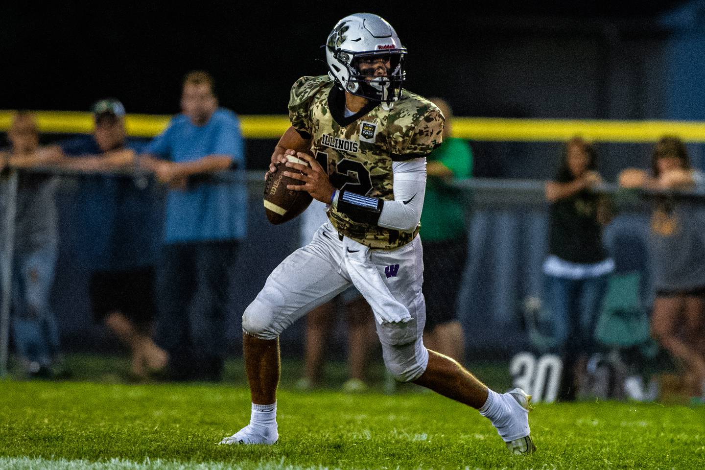 Wilmington's Ryder Meents scans the field Friday, Sept. 9, 2022, at Wilmington High School.