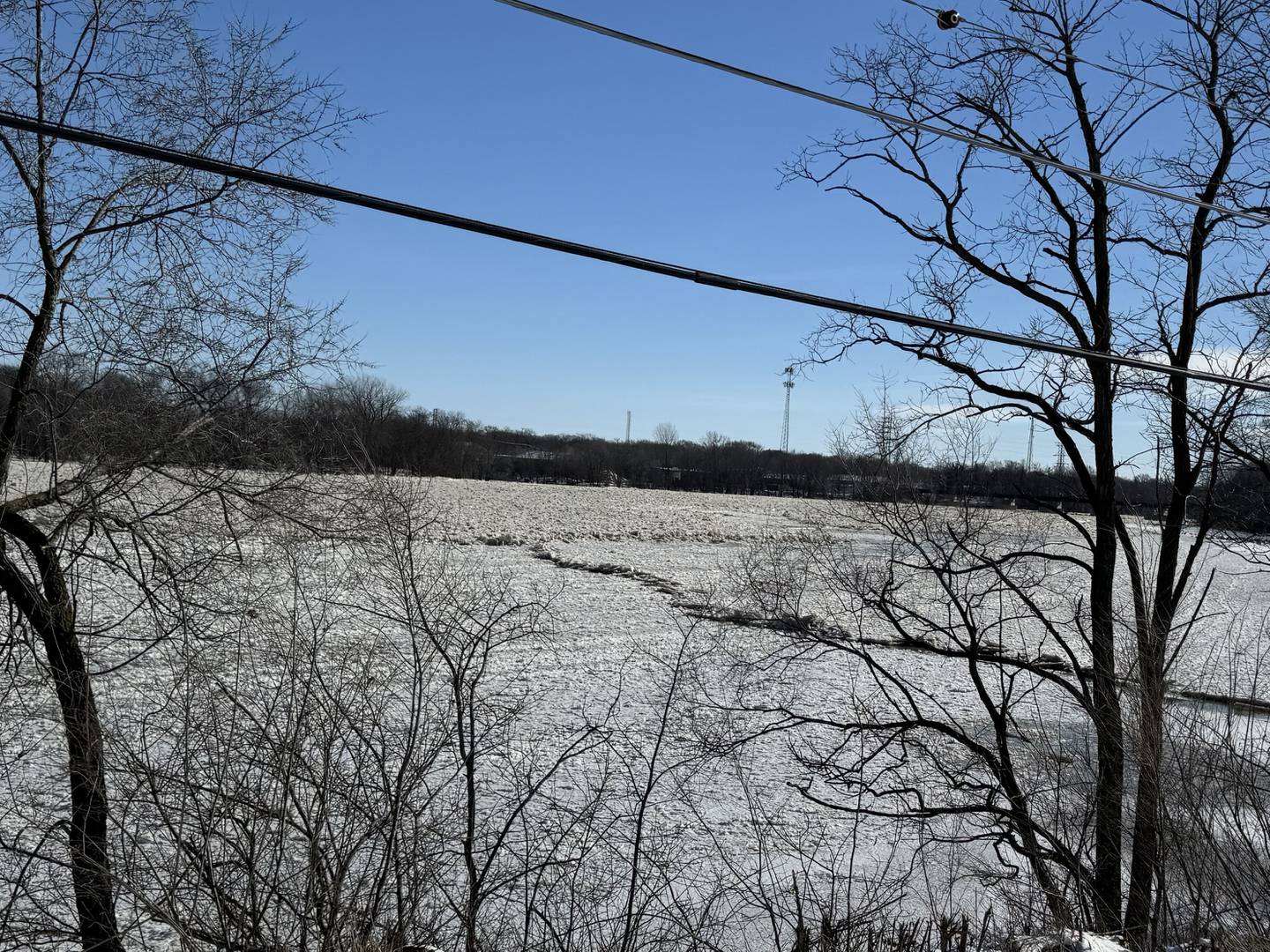 Ice covers the Kankakee River at the curves on River Road near Wilmington.