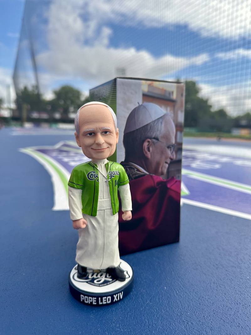 The Kane County Cougars are giving away bobbleheads of Pope Leo XIV at their Aug. 28 baseball game.