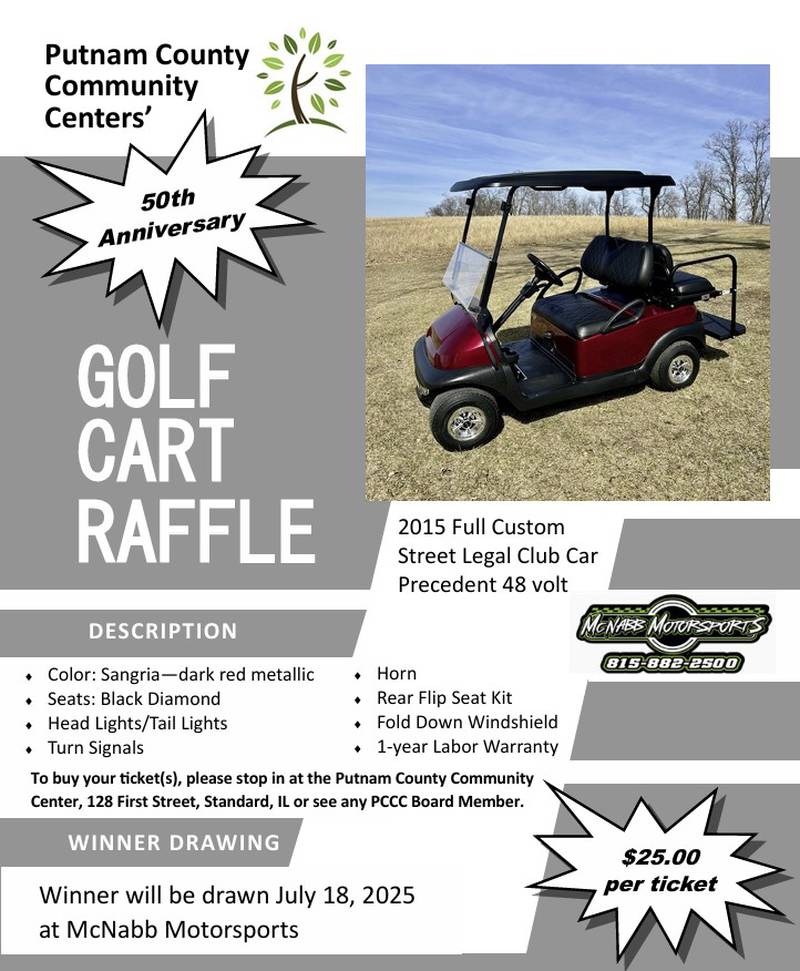 Putnam County Community Center celebrates its 50th anniversary year and will raffle off a golf cart Friday.