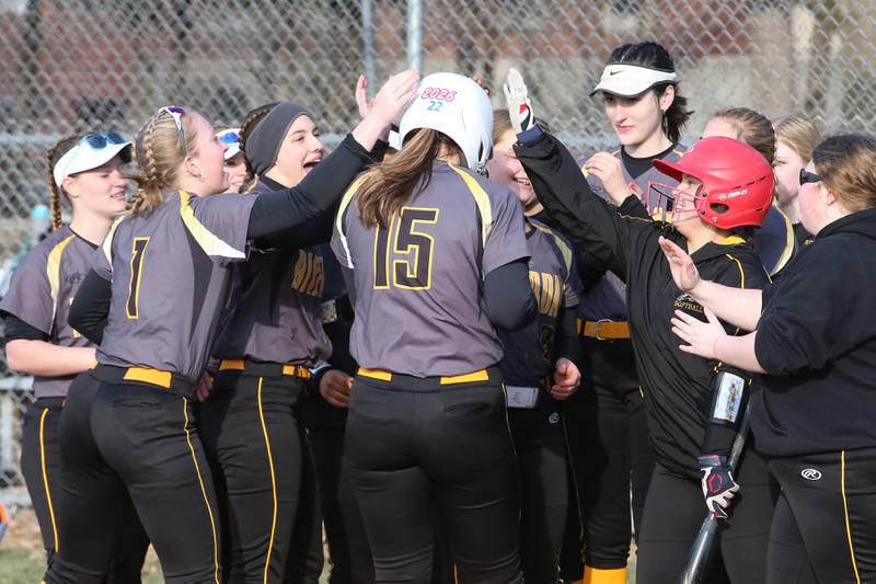 Riverdale's Katie Cox hits a home run against St. Bede on Monday, March 20, 2023 at St. Bede Academy.