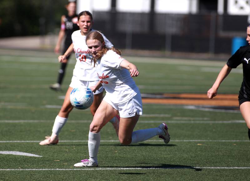 St. Charles East's Anika Dodrill gets control of the ball during a game against Wheaton Warrenville South on Friday, May 16, 2025 in Wheaton.