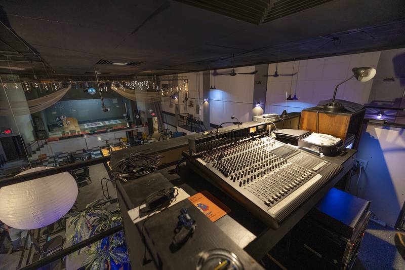 A sound booth overlooks the stage and seating area at The Spark Center for the Performing Arts on Thursday, July 10, 2025.