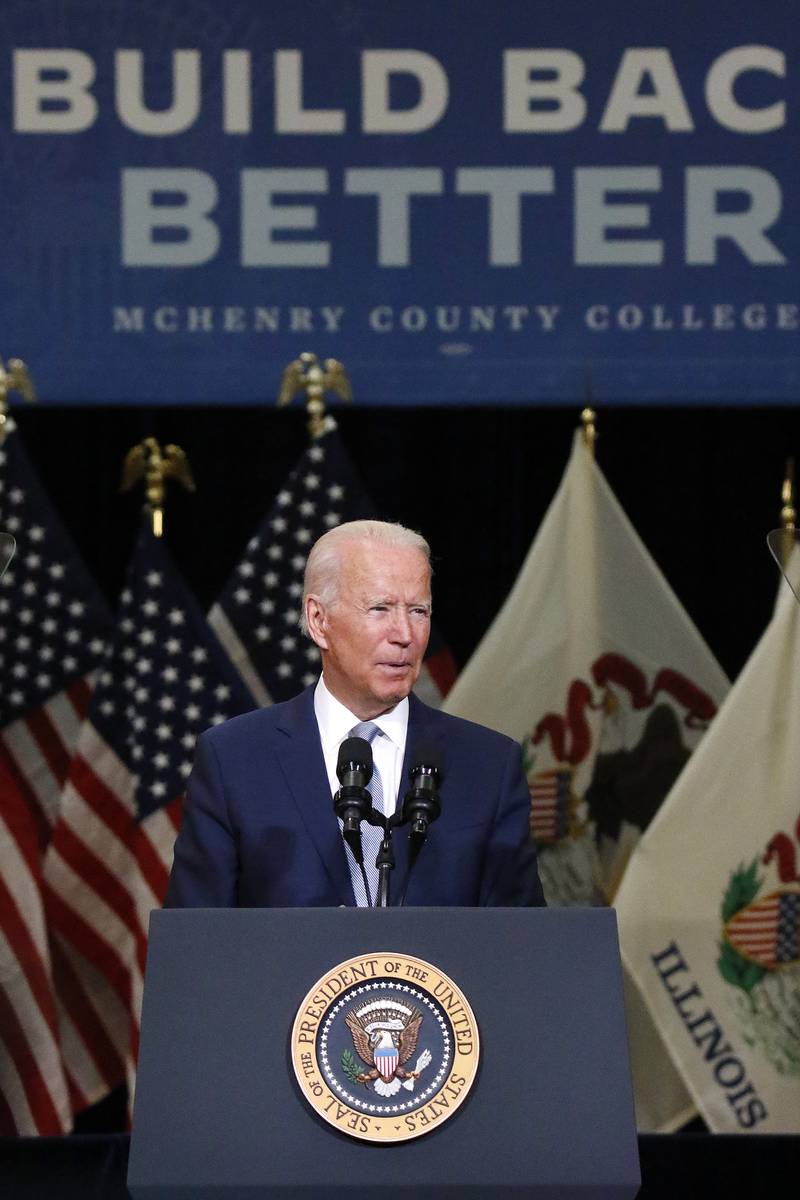 President Joe Biden visits Crystal Lake to promote his "Build Back Better" campaign at McHenry County College on Wednesday, July 7, 2021 in Crystal Lake.