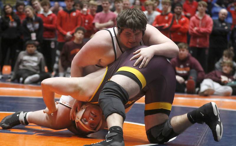 during the IHSA Class 1or2A Dual Team Sate Championship match Saturday, Feb. 24, 2024 at Grossinger Motors Arena in Bloomington.
