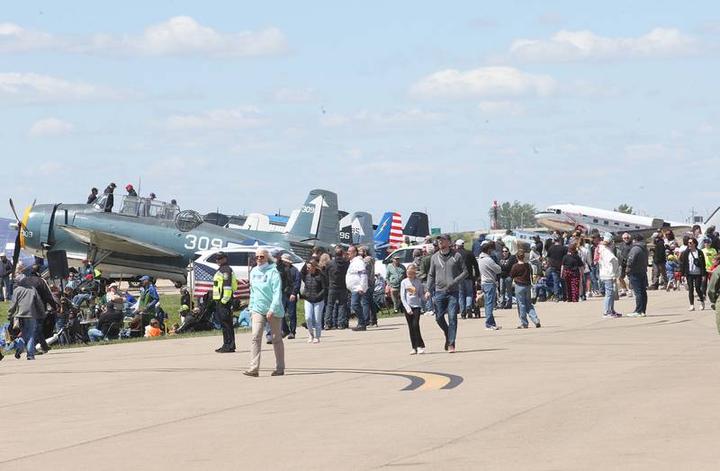 A large crowd attends the 10th annual TBM Avenger Reunion and Airshow on Saturday, May 17, 2025 at the Illinois Valley Regional Airport in Peru.