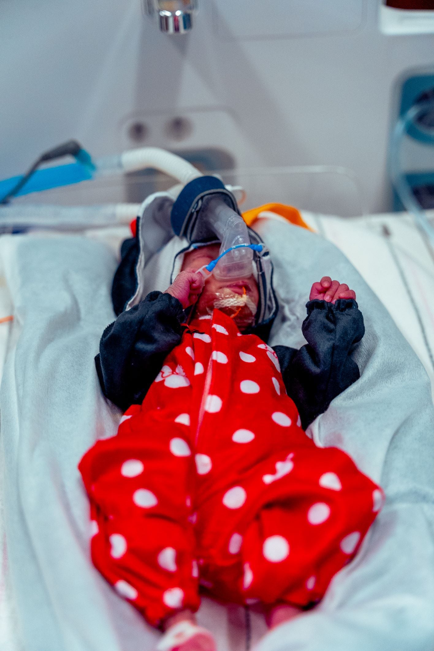 One of Minnie Mouse triplets at Silver Cross Hospital's NICU unit on Halloween 2025.