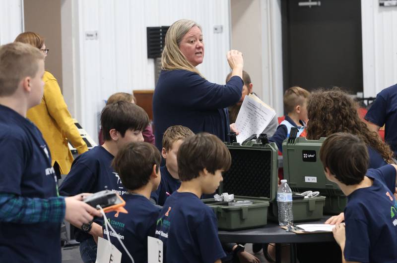 Shasta Hladovcak educator for 4-H Youth Development at University of Illinois Extension, speaks during a drone competition on Saturday, Nov. 22, 2025 at the Second Story Teen Center in Princeton. Teams from Bureau, La Salle and Marshall-Putnam counties came together to showcase their flying skills during a drone competition on Saturday, Nov. 22, 2025 at the Second Story Teen Center in Princeton. Second Story Teen Center partnered with the University of Illinois Extension of Bureau, La Salle Marshall and Putnam Counties. Drones and awards were purchased through a grant and donations from Compeer Financial.