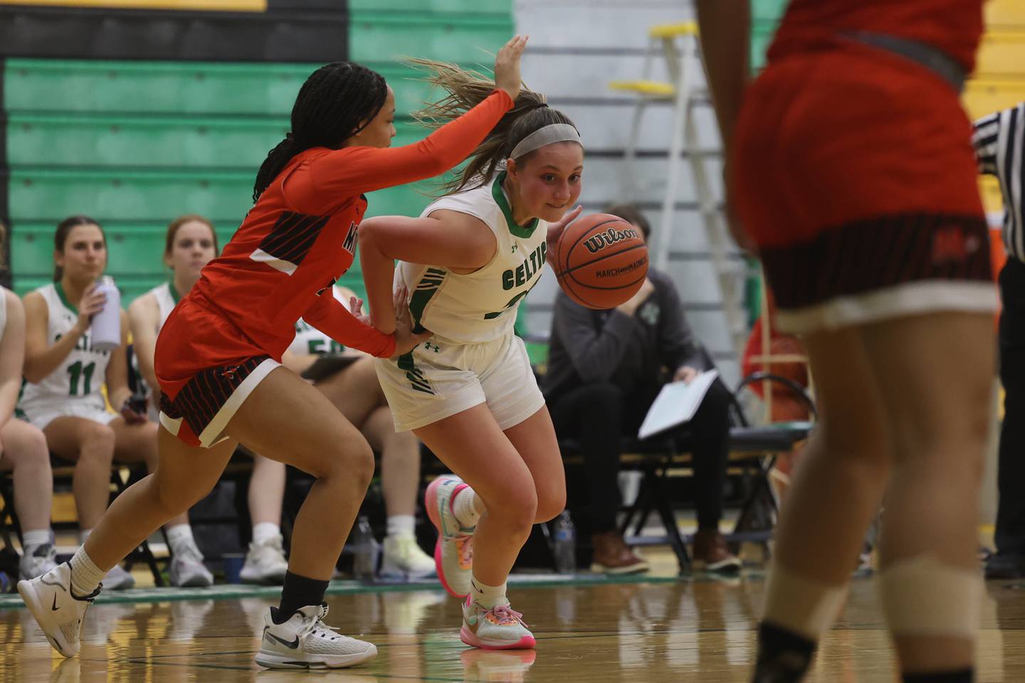 Providence’s Annalise Pietrzyk makes a move to the basket against Minooka in the WJOL Basketball Tournament on Wednesday.